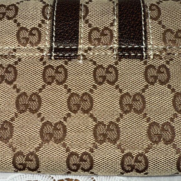 Vintage Gucci GG Monogram Canvas Bow Clutch Bag Brown Tan Y2K 90s Logo Designer - Picture 12 of 15